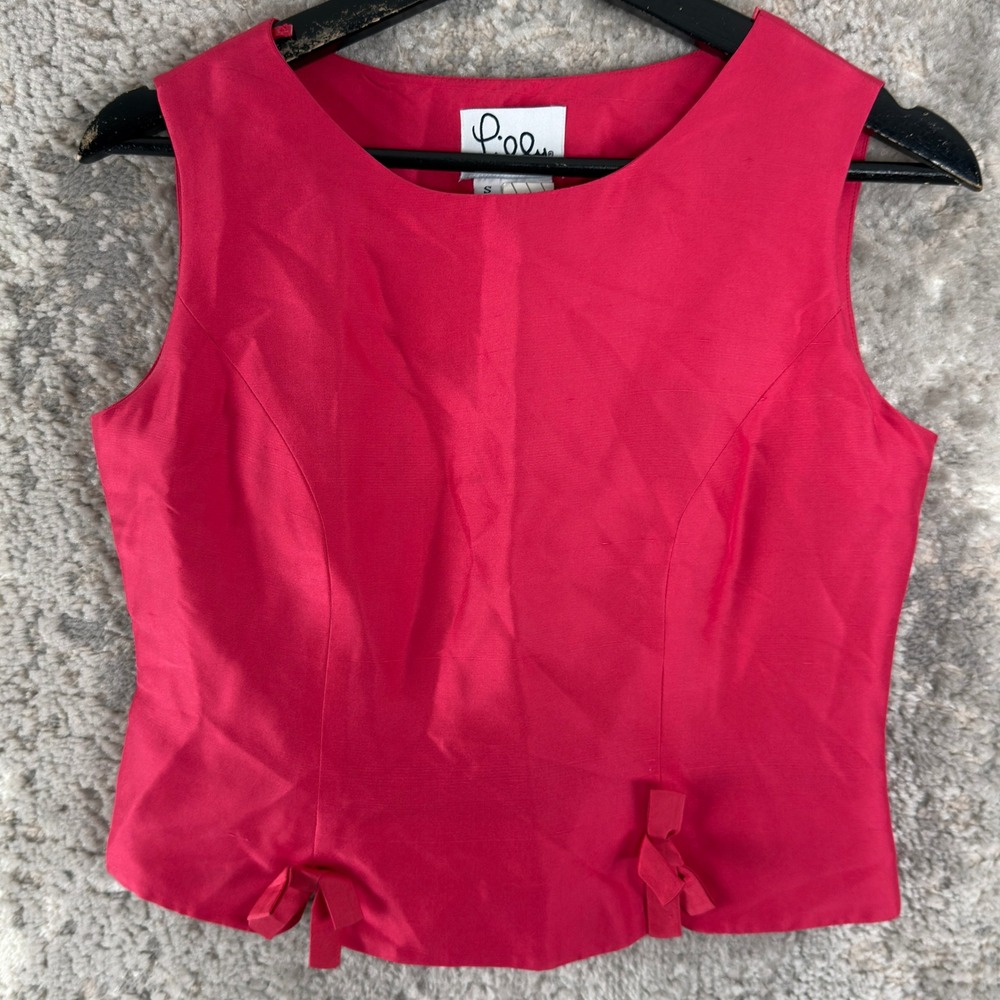 Lilly Pulitzer Size S Silk Bow Accent Sleeveless Shell Tank Top Pink Women